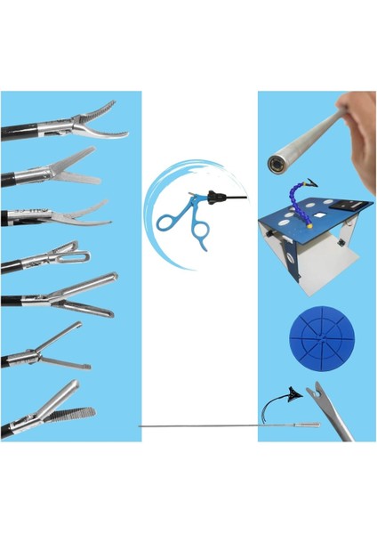 11 Parça Laparoskopik Reusable Mavi Eğitim Seti Kutulu Dikiş Ped Kamera Knot Pusher 7 El Aleti Eğitim Seti