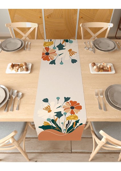 Çiçek Bohem Desenli Özel Tasarım Runner Dijital Baskılı Dekoratif Masa Örtüsü Modern Ev Dekorasyonu