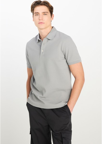 Erkek Regular Fit Pamuklu Gri Polo Yaka T-Shirt - L2510551035
