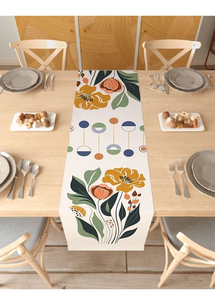 Çiçek Bohem Desenli Özel Tasarım Runner Dijital Baskılı Dekoratif Masa Örtüsü Modern Ev Dekorasyonu