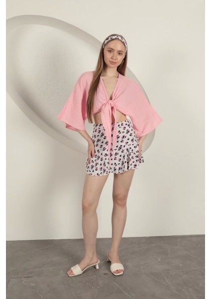 Bürümcük Çiçek Desen Şort Etek-Fuşya fiyatları