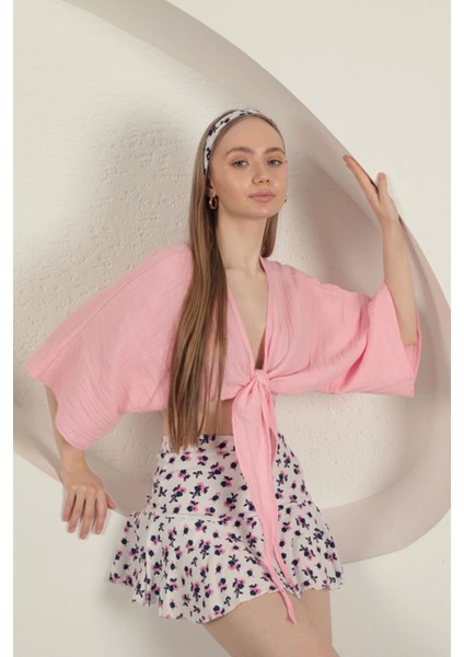 Bürümcük Çiçek Desen Şort Etek-Fuşya modelleri