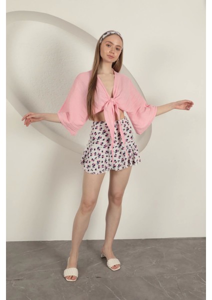 Bürümcük Çiçek Desen Şort Etek-Fuşya fırsatları