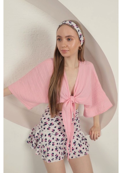 Bürümcük Çiçek Desen Şort Etek-Fuşya indirimleri