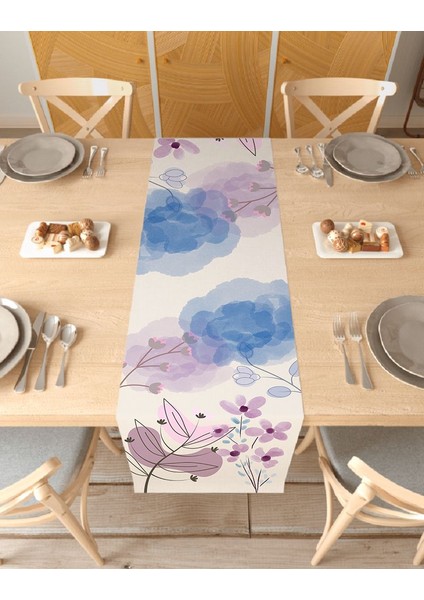 Çiçek Yaprak Desenli Özel Tasarım Runner Dijital Baskılı Dekoratif Masa Örtüsü Modern Ev Dekorasyonu