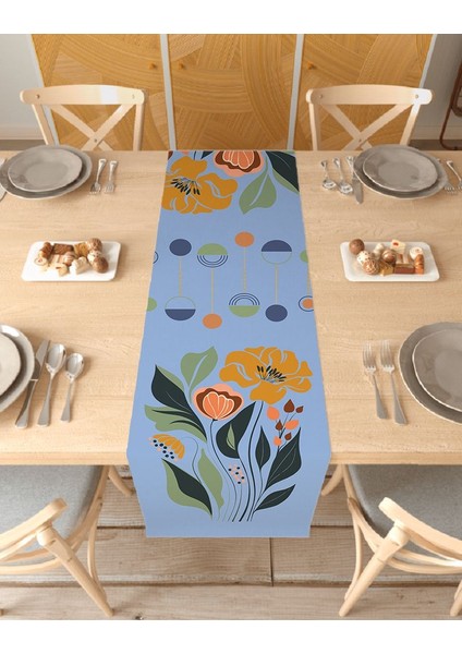 Çiçek Bohem Desenli Özel Tasarım Runner Dijital Baskılı Dekoratif Masa Örtüsü Modern Ev Dekorasyonu