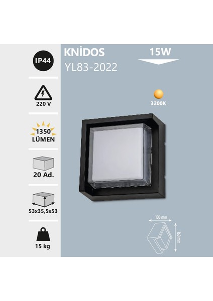 Dekoratif Aplik 15W 3200K Gün Işığı IP44 Noas Knidos YL83-2022