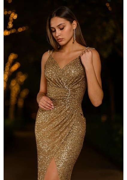 Moda Clemente Bej Abiye Elbise