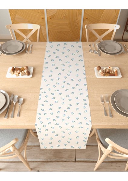 Çiçek Yaprak Desenli Özel Tasarım Runner Dijital Baskılı Dekoratif Masa Örtüsü Modern Ev Dekorasyonu