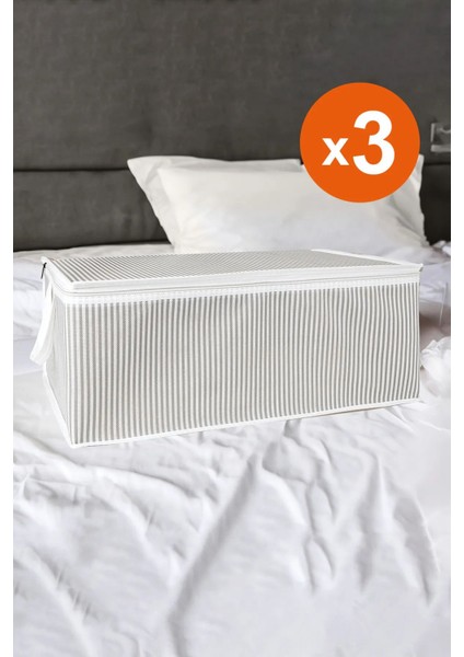 3'lü Gri Baza Altı Düzenleyici, 50X40X19CM, Kumaş Hurç Seti