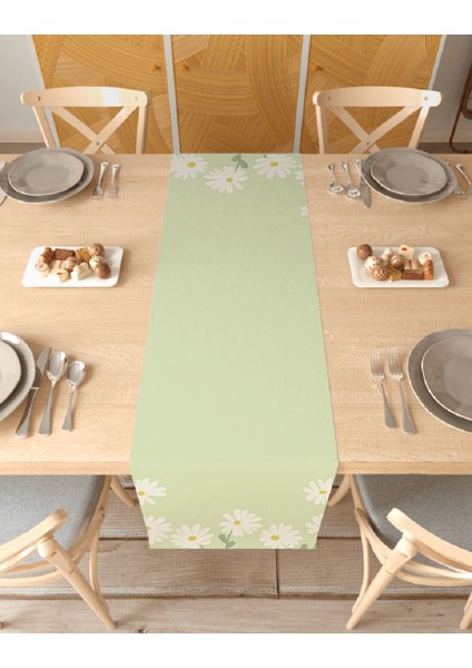 Papatya Çiçek Desen Özel Tasarım Runner Dijital Baskılı Dekoratif Masa Örtüsü Modern Ev Dekorasyonu