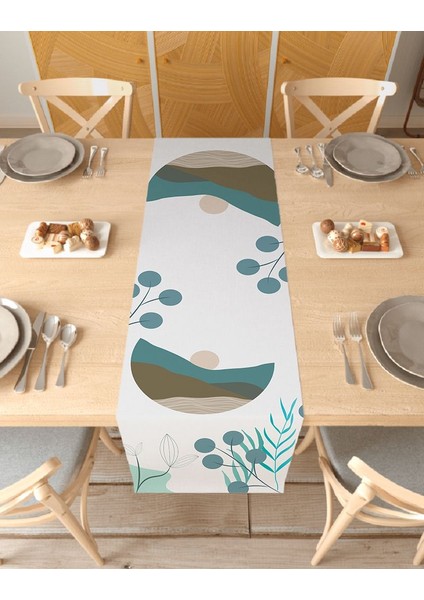 Çiçek Yaprak Desenli Özel Tasarım Runner Dijital Baskılı Dekoratif Masa Örtüsü Modern Ev Dekorasyonu