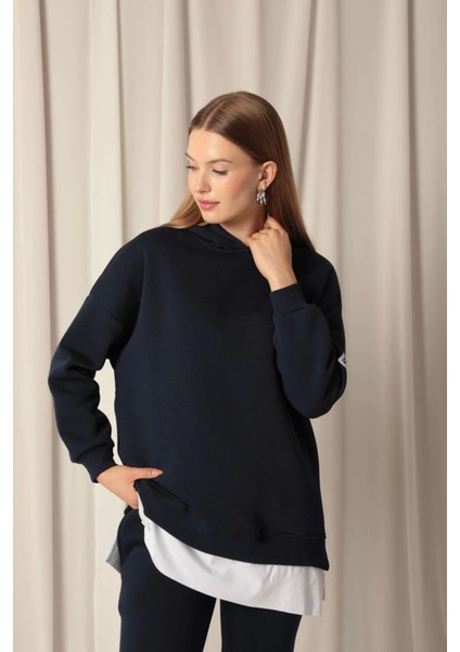 Üç Iplik Kumaş Kapüşonlu Kadın Lacivert Sweat modelleri