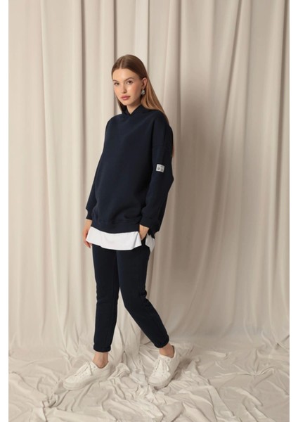 Üç Iplik Kumaş Kapüşonlu Kadın Lacivert Sweat fırsatları