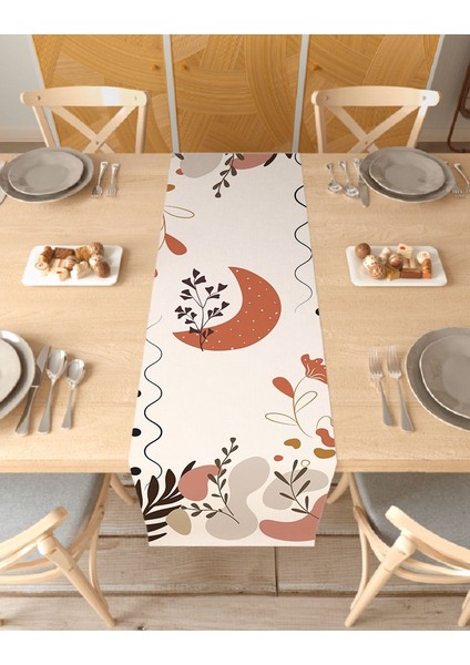 Çiçek Yaprak Desenli Özel Tasarım Runner Dijital Baskılı Dekoratif Masa Örtüsü Modern Ev Dekorasyonu