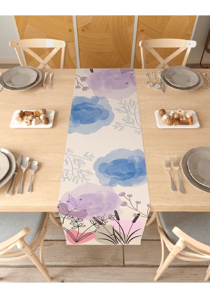 Çiçek Yaprak Desenli Özel Tasarım Runner Dijital Baskılı Dekoratif Masa Örtüsü Modern Ev Dekorasyonu