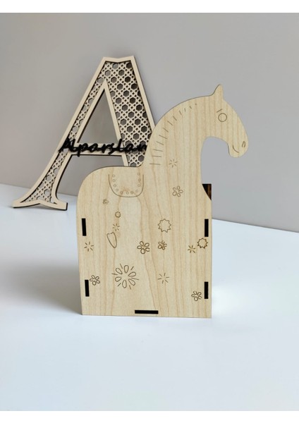 Ahşap At Desenli Kalemlik | Organizer |18*11 cm |KA5004