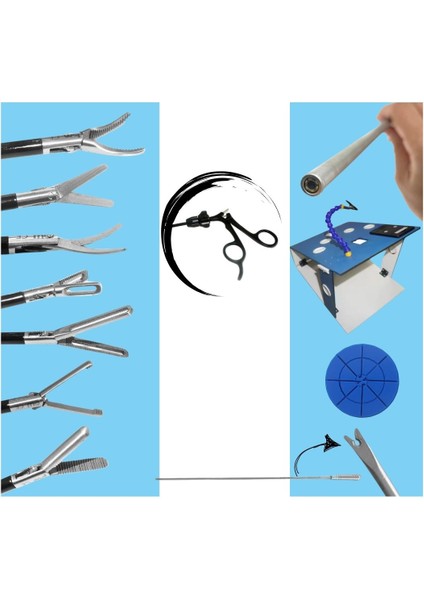 11 Parça Laparoskopik Reusable Siyah Eğitim Seti Kutulu Dikiş Ped Kamera Knot Pusher 7 El Aleti Eğitim Seti
