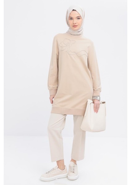 Bej-Önü Nakış Detaylı Likralı Sweat fiyatları