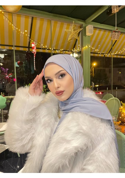 Shawl Kadın Buz Gri Çıtçıtlı Hazır Şal modelleri