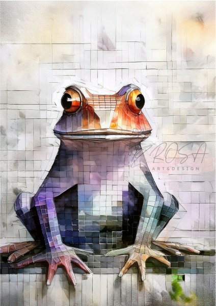 Çerçevesiz Poster Mozaik Desenli Kurbağa fırsatları