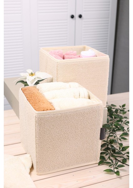 2'li Bej Havlu Kumaşlı Çekmece ve Masaüstü Düzenleyici, 20X20X20 cm fiyatları