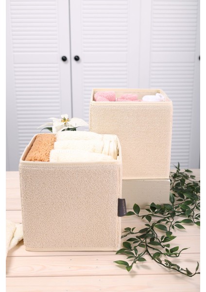 2'li Bej Havlu Kumaşlı Çekmece ve Masaüstü Düzenleyici, 20X20X20 cm modelleri