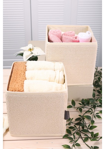 2'li Bej Havlu Kumaşlı Çekmece ve Masaüstü Düzenleyici, 20X20X20 cm fırsatları