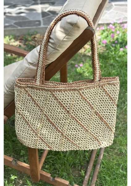El Örgüsü Hasır Çanta Plaj Çantası 026 BEJ05 modelleri
