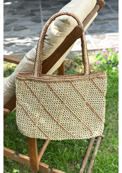 El Örgüsü Hasır Çanta Plaj Çantası 026 BEJ05 fırsatları
