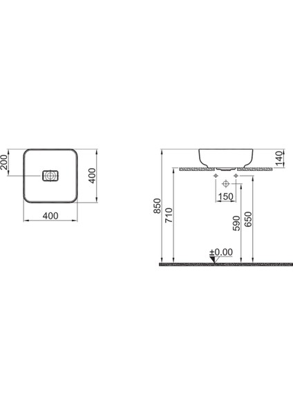Zero 2.0 40X40 cm Mat Siyah Kare Çanak Lavabo