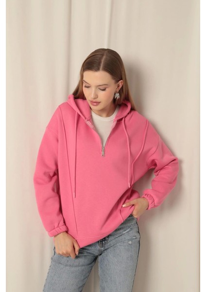 Üç Iplik Kumaş Fermuarlı Kadın Pembe Sweat fırsatları