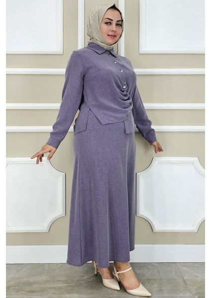 Kadın Bağlama Detaylı Etekli Tesettür Takım