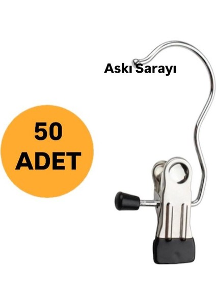 50 Adet Mandallı Şal ve Eşarp Askısı, Şık ve Kullanışlı, Özel Seri Siyah Renk