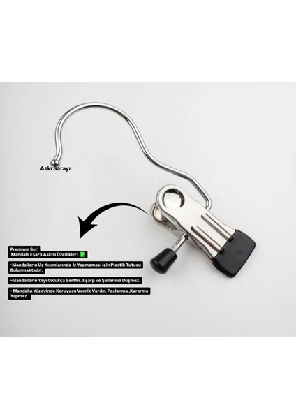 50 Adet Mandallı Şal ve Eşarp Askısı, Şık ve Kullanışlı, Özel Seri Siyah Renk fiyatları