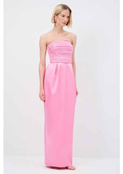 Omuzları Açık Pileli Elbise Pembe 12445076000