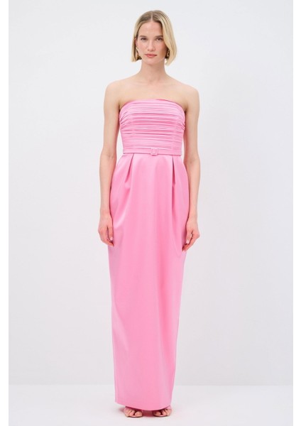 Omuzları Açık Pileli Elbise Pembe 12445076000 fırsatları
