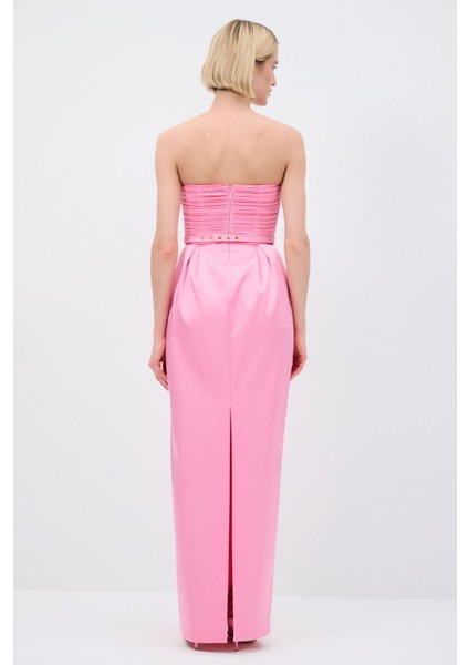 Omuzları Açık Pileli Elbise Pembe 12445076000 indirimleri
