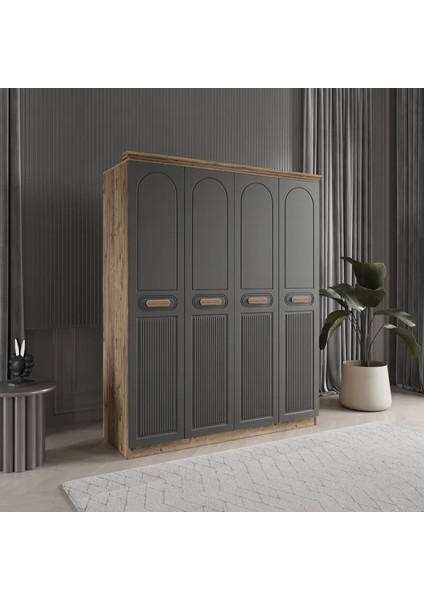 Pera 4 Kapaklı Bazalı Gardırop Tamamı Mdf