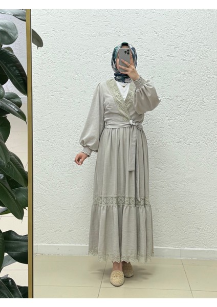 Nubisa Eteği ve Ceketi Dantelli Etekli TAKIM-HE8385 Taş