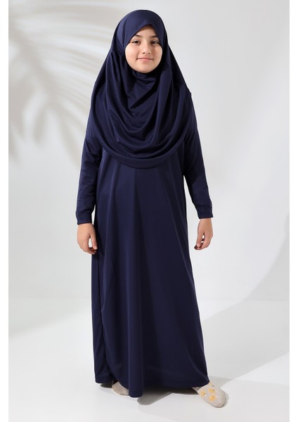 Çantalı Kız Çocuk Namaz Elbisesi, Isimli Seccade, Tesbih ve Namaz Öğreniyorum Kitabı Seti - Lacivert modelleri