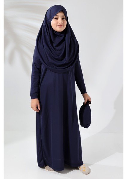 Çantalı Kız Çocuk Namaz Elbisesi, Isimli Seccade, Tesbih ve Namaz Öğreniyorum Kitabı Seti - Lacivert fırsatları