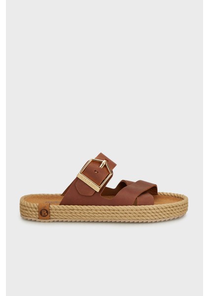 Sevilla Deri Logolu Çapraz Bantlı Tokalı Terlik Bayan Terlik SEV12