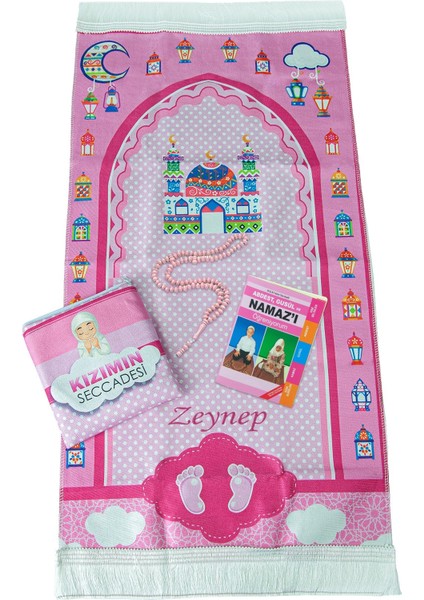 Çantalı Kız Çocuk Namaz Elbisesi, Isimli Seccade, Tesbih ve Namaz Öğreniyorum Kitabı Seti - Fuşya fiyatları