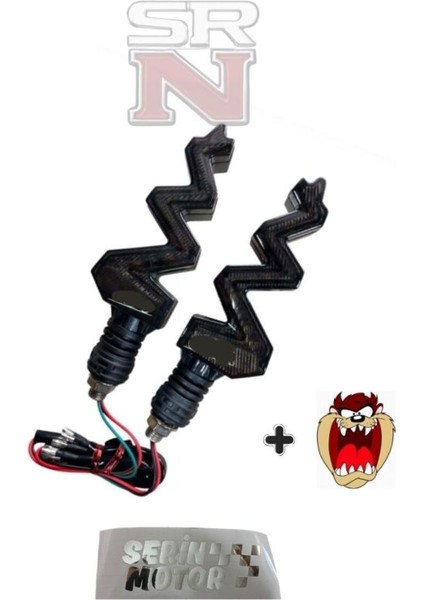 Cg Cup Motosiklet Modifiye Zikzak Kayarlı LED Sinyal Takımı Kırmızı + Hdy Tzmanya Sticker Srnmotor
