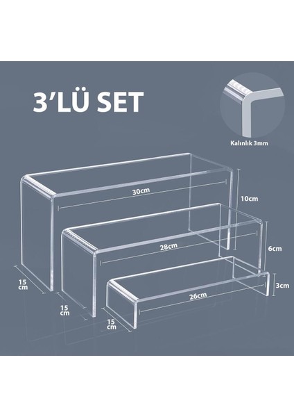 3'lü Şeffaf Pleksi Düzenleyici Stant, Çeşitli Boyutlarda, 3mm Kalınlık indirimleri