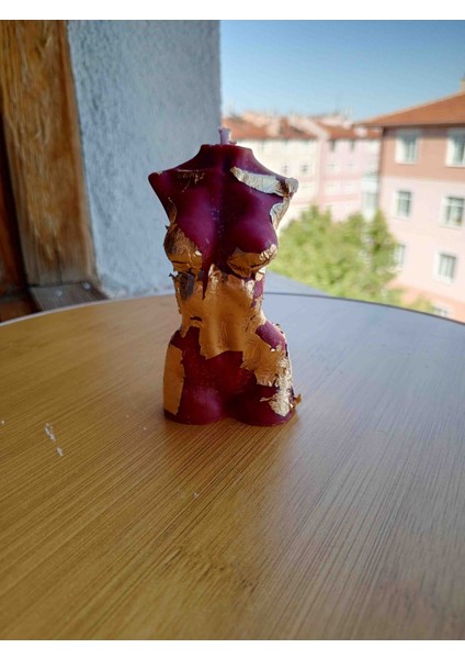 Bordo Kadın Vücudu Mum – Altın Varak Detaylı Dekoratif Obje modelleri