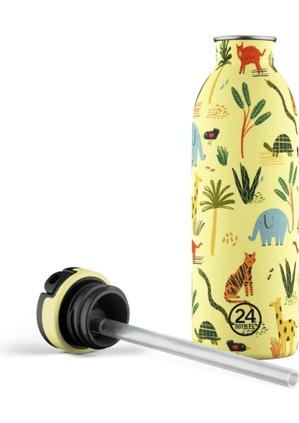 Kids Bottle Jungle Friends Pipetli Paslanmaz Çelik Çocuk Su Matarası 500 ml fırsatları