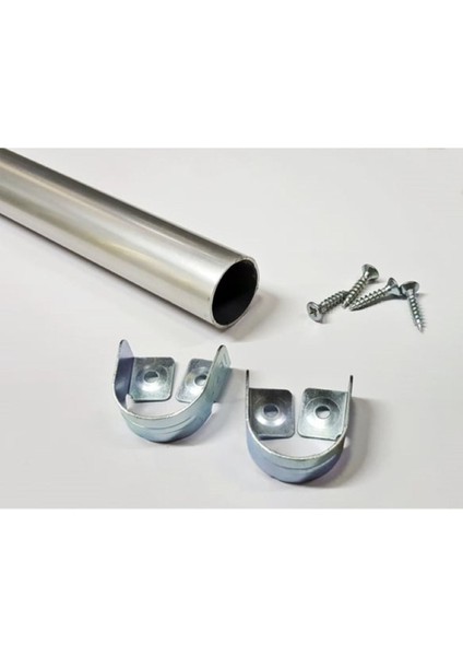 Yuvarlak 95 cm Iç Askı Borusu 2 Adet, Flanş ve Vidalar, Ölçüye Göre Kesilebilir