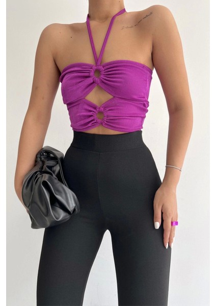 Halka Tokalı Cut Out Top Bluz Mor - 1514.9135. fiyatları